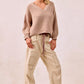 Beige ribbed knit v-neck sweater with BiBi drawstring pants