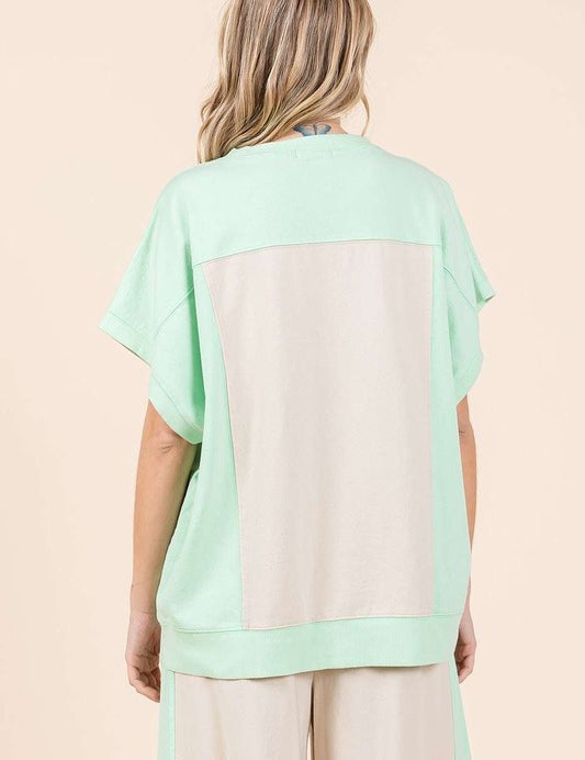 Mittoshop Oversized Color Block Short Sleeve T-Shirt