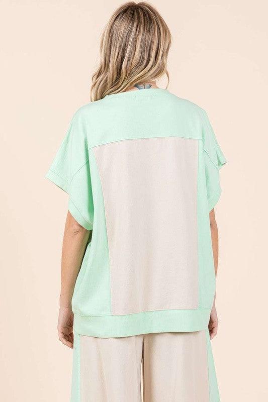 Mittoshop Oversized Color Block Short Sleeve T-Shirt T-Shirts