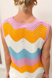 Daverri Fashions multicolored wave patterned knitted sweater vest