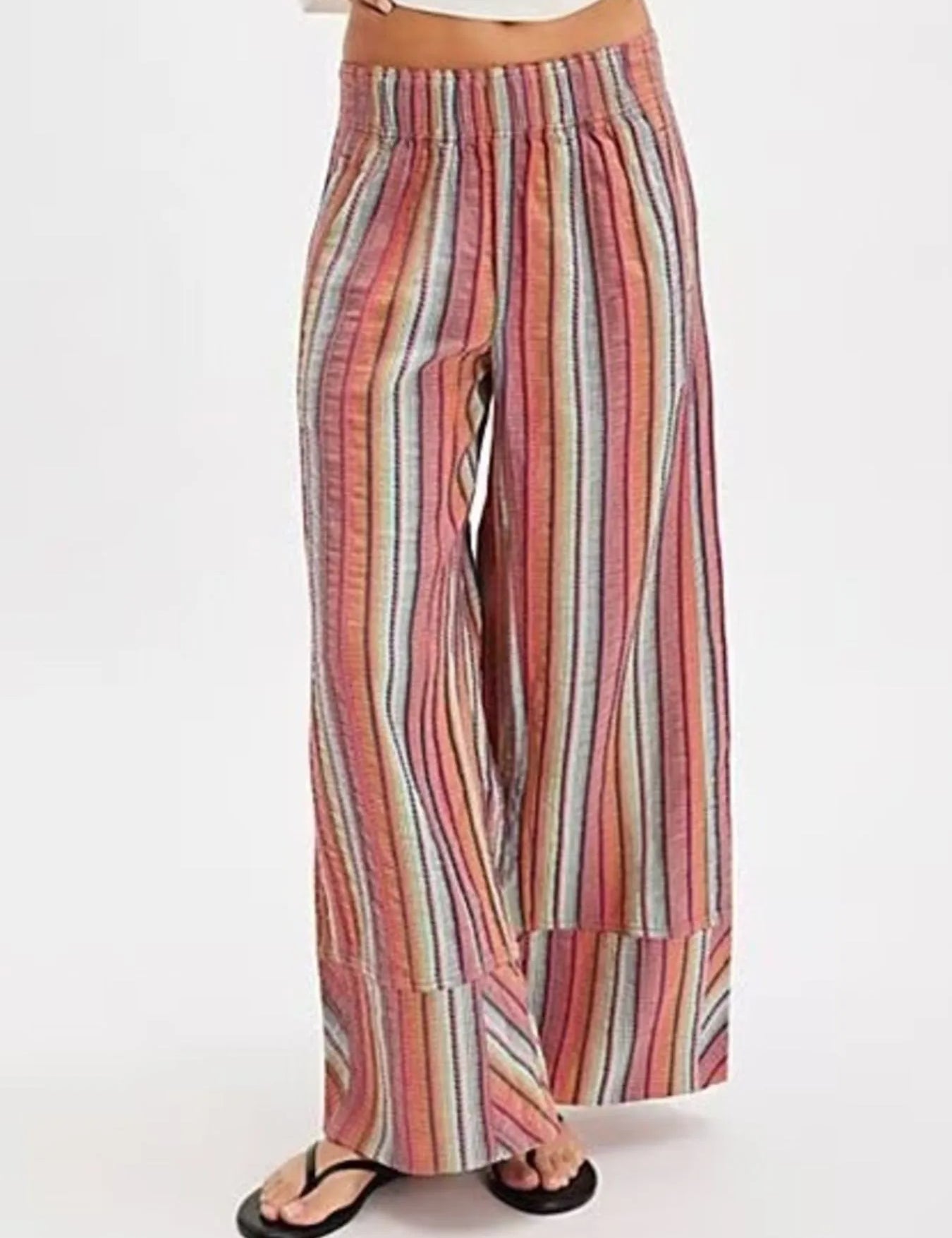 Pink Striped Wide Leg Pants | Pants Daverri Fashions