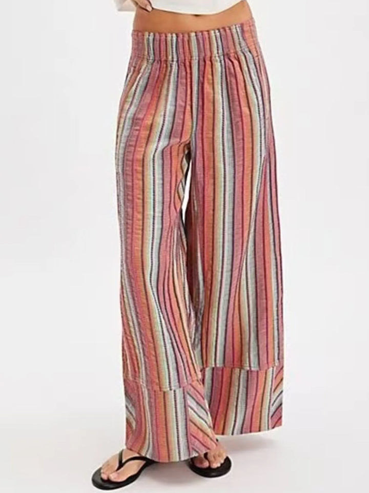 Pink Striped Wide Leg Pants | Pants Daverri Fashions