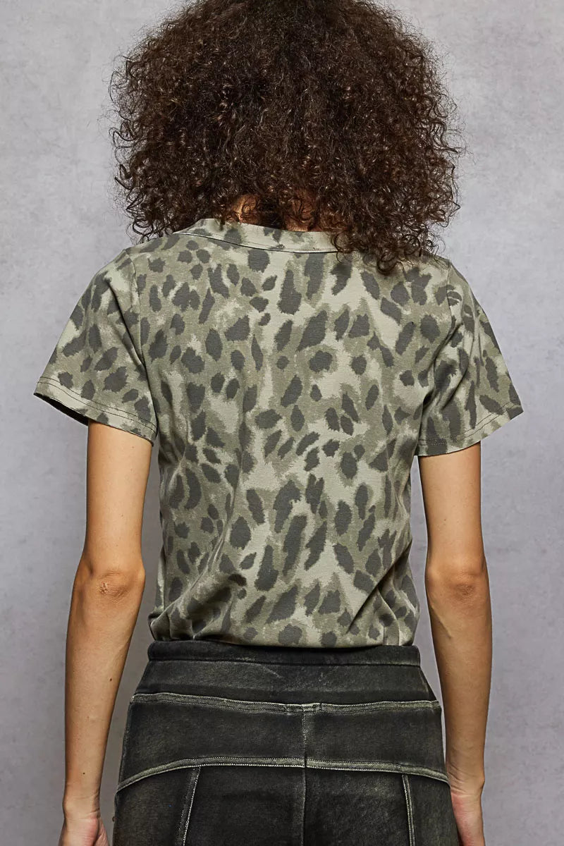 POL Printed V-Neck Short Sleeve T-Shirt | T-Shirts Daverri Fashions