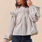 SO ME Floral Cotton Print Ruffled Long Sleeve Blouse - DAVERRI FASHIONS