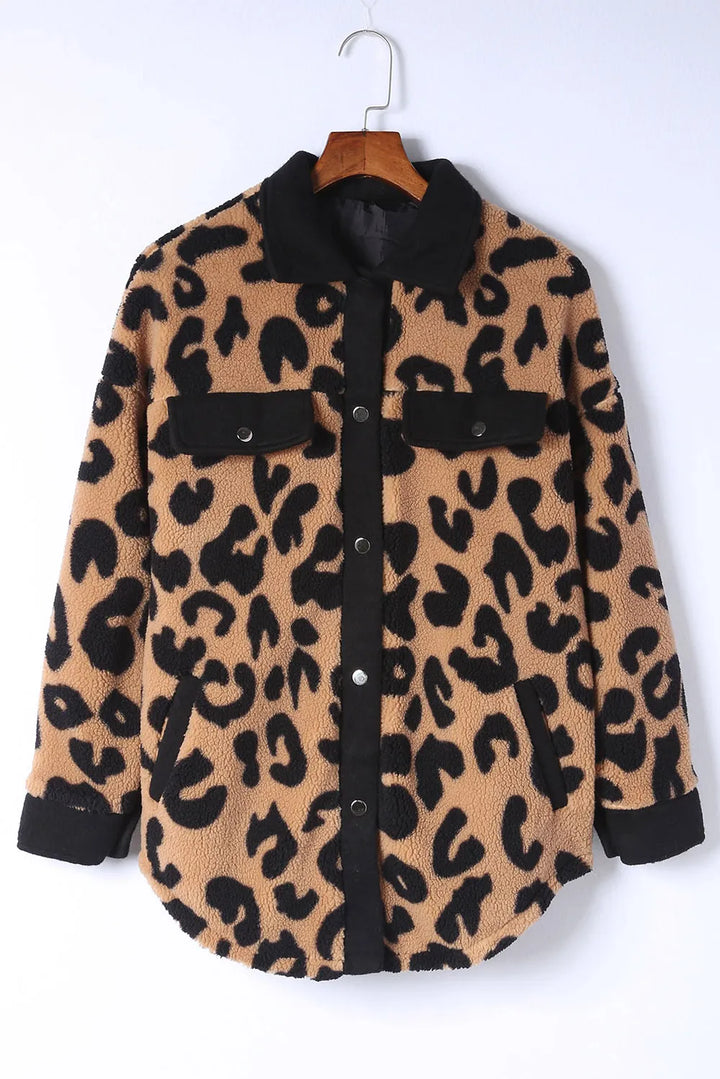 Leopard Button Up Long Sleeve Jacket | Jackets Daverri Fashions