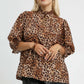 Umgee Full Size Leopard Print Ruffle Neck Blouse Plus Size Blouses