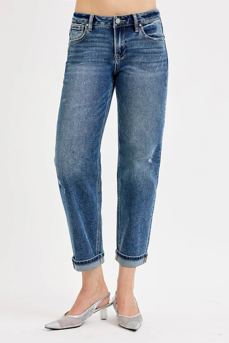 RISEN Full Size Low Rise Crop Boyfriend Jeans Jeans
