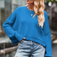 Vibrant blue round neck drop shoulder long sleeve oversized knit sweater