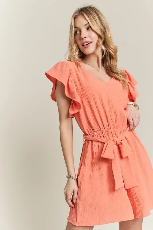 ADORA Ruffle Sleeves Romper with Pockets - DAVERRI FASHIONS