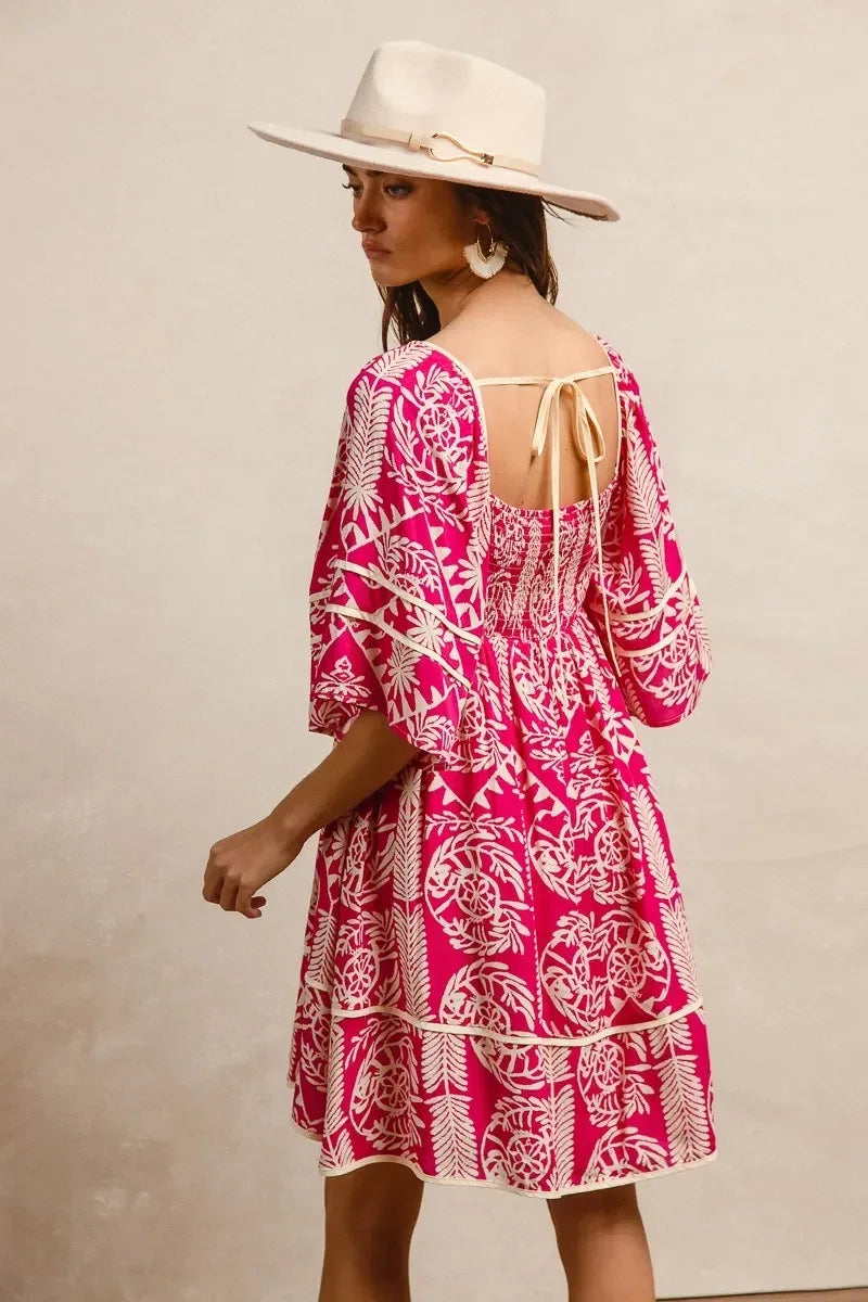 BiBi Aztec Woven Printed Contrast Binding Dress - DAVERRI FASHIONS