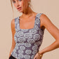 SO ME Two Tone Floral Seamless Tank Top CHARCOAL BLUE Tank Tops