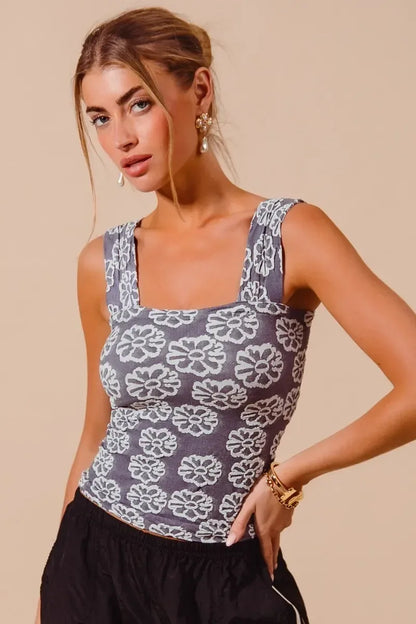 SO ME Two Tone Floral Seamless Tank Top - DAVERRI FASHIONS