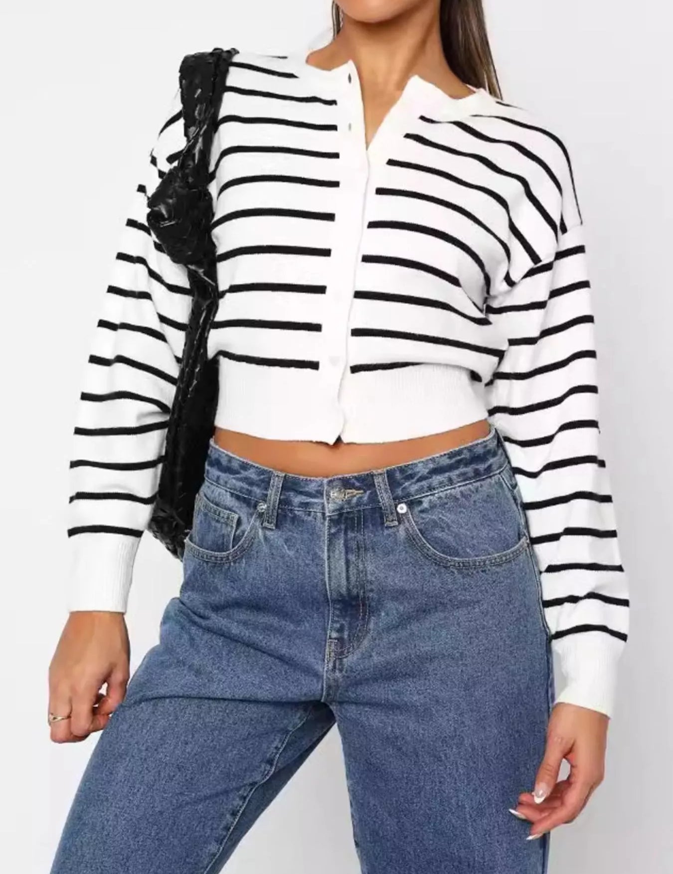 Black And White Stripes Striped Button Up Cardigan | Cardigans Daverri Fashions