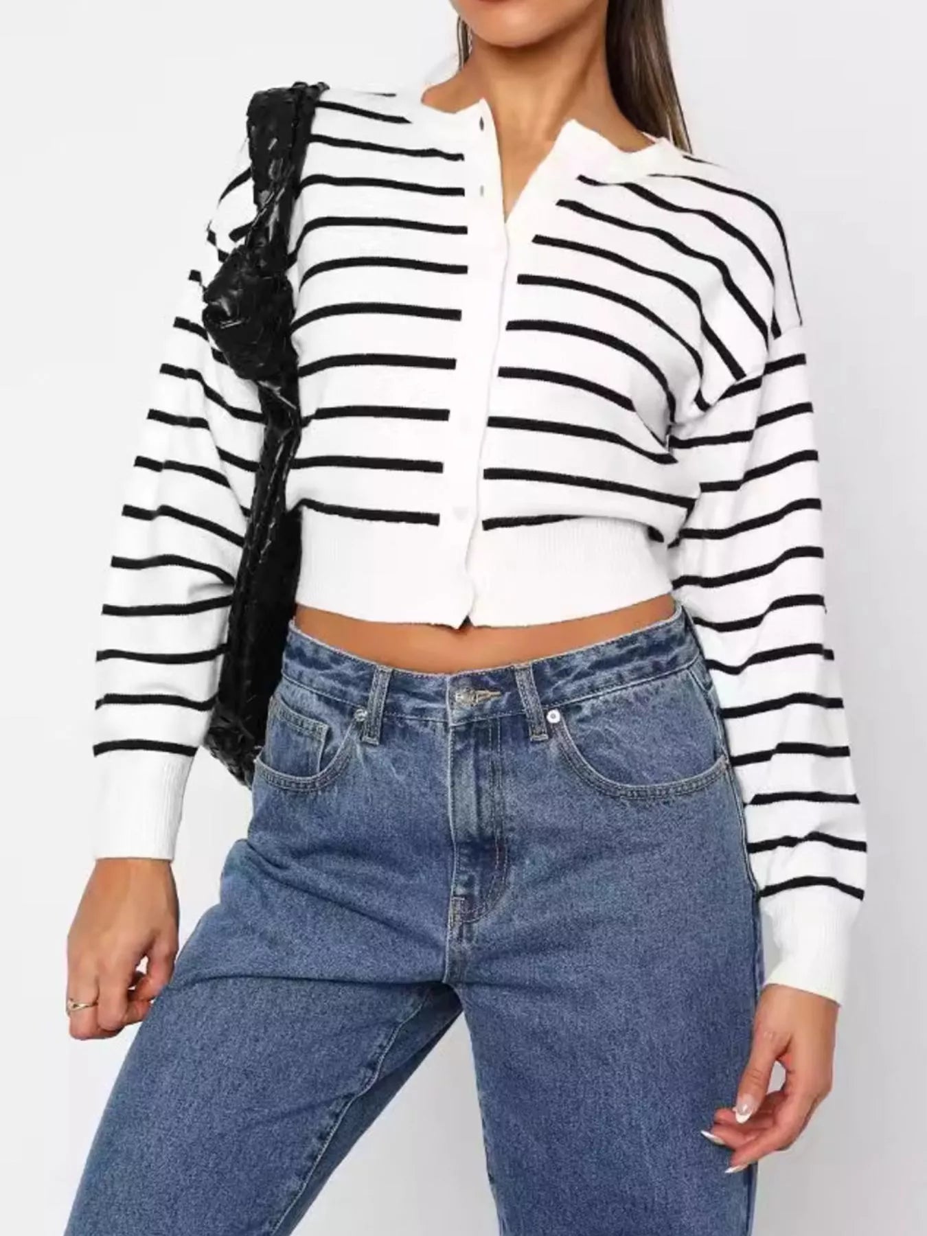 Black And White Stripes Striped Button Up Cardigan | Cardigans Daverri Fashions