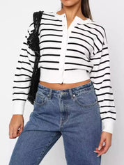 Black And White Stripes Striped Button Up Cardigan | Cardigans Daverri Fashions