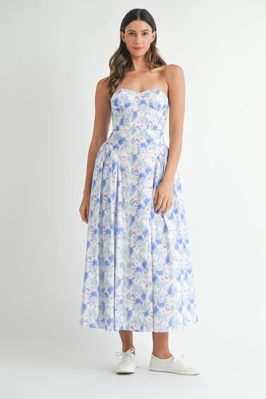 MABLE Sweetheart Neckline Floral Printed Midi Dress Midi Dreses
