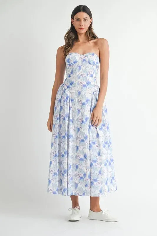 MABLE Sweetheart Neckline Floral Printed Midi Dress - DAVERRI FASHIONS