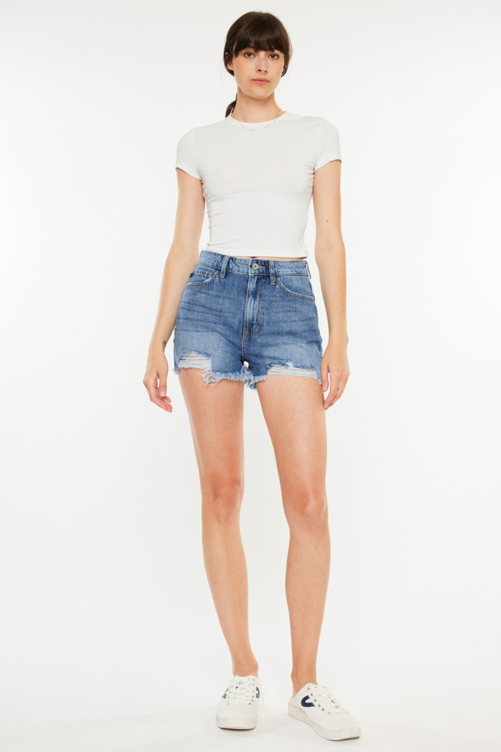 Kancan Distressed Raw Hem High Waist Denim Shorts MED