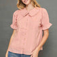 Blush Peter Pan collared blouse with ruffled collar and puffed sleeves