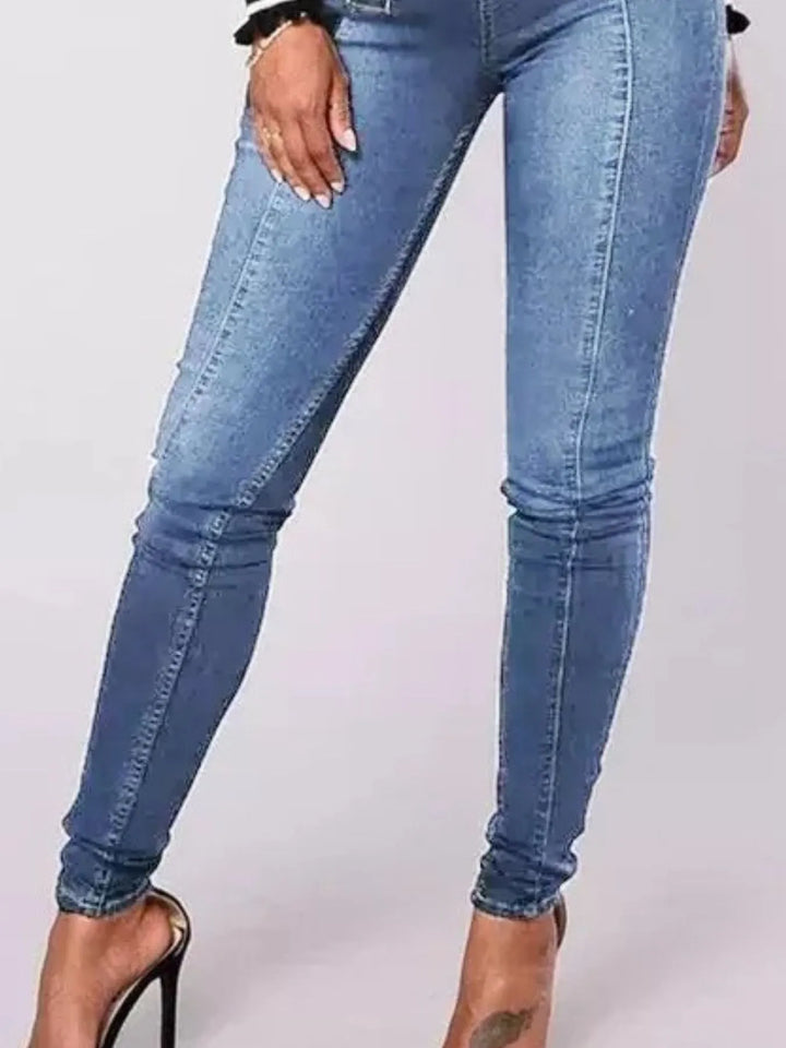Full Size High-Waisted Double-Breasted Skinny Jeans Plus Size | Jeans Daverri Fashions
