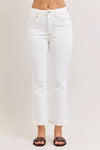Judy Blue contrast stitching cropped flare jeans, white high-rise back view