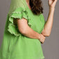 Umgee Full Size Cotton Gauze Round Neck Ruffle Eyelet Layered Sleeve Blouse Plus Size Blouses