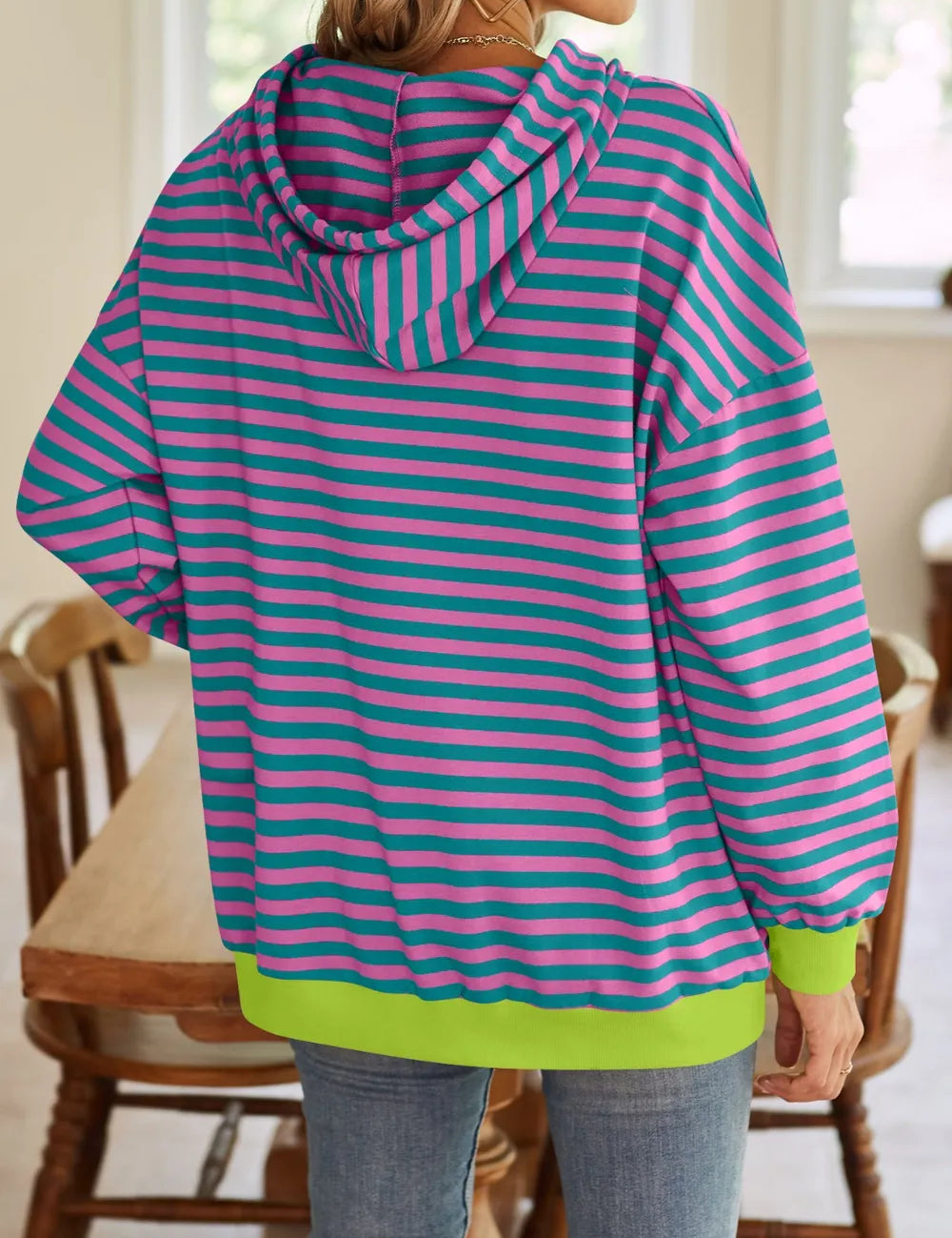 Lovelet Drawstring Striped Long Sleeve Hoodie | Hoodies Daverri Fashions