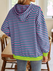 Lovelet Drawstring Striped Long Sleeve Hoodie | Hoodies Daverri Fashions