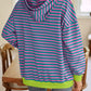 Lovelet Drawstring Striped Long Sleeve Hoodie - DAVERRI FASHIONS