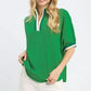 Umgee Textured Knit Top with Striped Contrast Trim - DAVERRI FASHIONS
