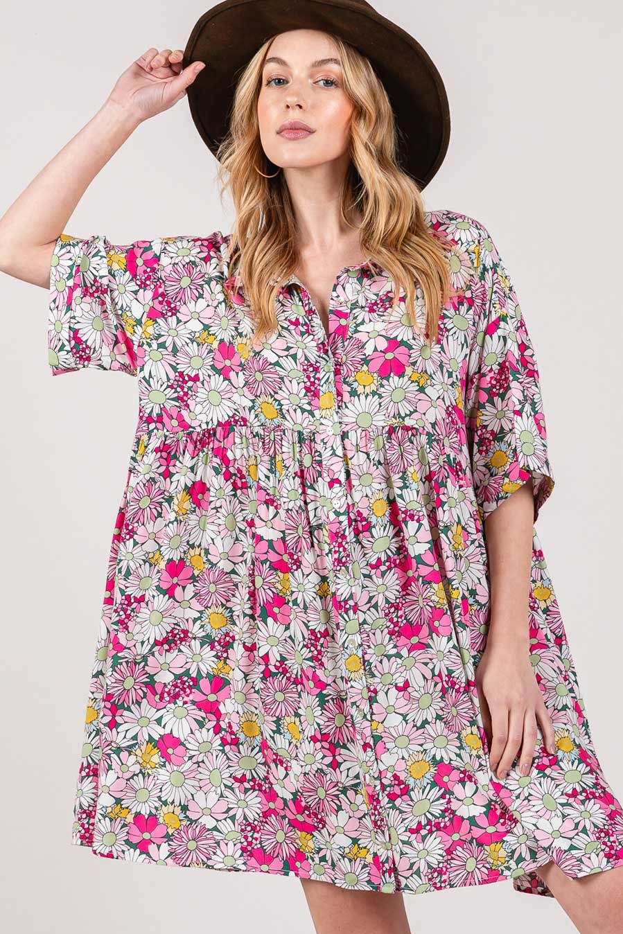 SAGE + FIG Floral Button Down Mini Shirt Dress Mini Dresses