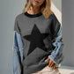 Double Take Full Size Star Pattern Raw Edge Long Sleeve Sweater - DAVERRI FASHIONS