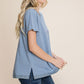 Cotton Bleu by Nu Lab Slit Striped Notched Short Sleeve T-Shirt T-Shirts