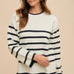 Annie Wear Side Slit Striped Round Neck Sweater - DAVERRI FASHIONS