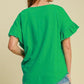 Umgee Full Size Raw Hem Ruffle Short Sleeve Blouse Plus Size Blouses