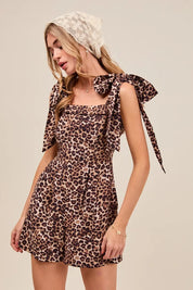SO ME Leopard Flowy Woven Romper With Tie Straps | Rompers Daverri Fashions