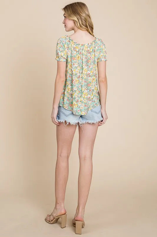 Lime 'N' Chili Floral Print Short Sleeve Off-The-Shoulder Blouse