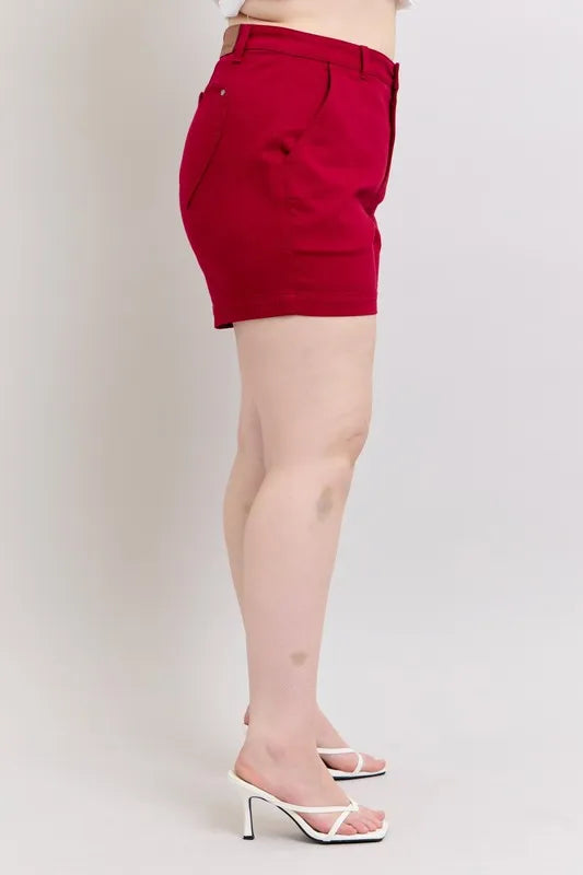 Judy Blue Plus Size High Waist Tummy Control Garment Dyed Heart Shaped Denim Shorts