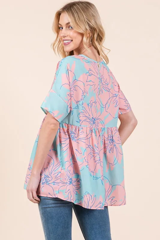 BOMBOM Floral Babydoll Tunic Top | Tops Daverri Fashions