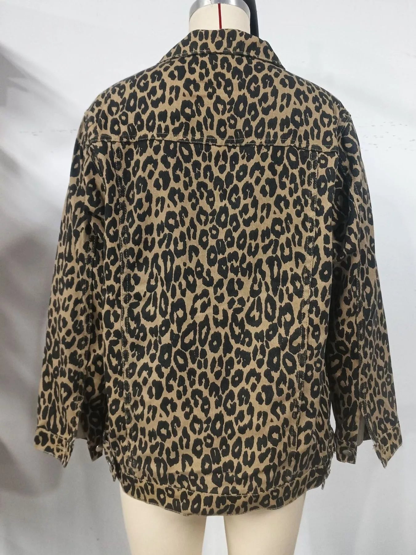 Leopard Button Up Long Sleeve Denim Jacket | Denim Jackets Daverri Fashions