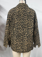 Leopard Button Up Long Sleeve Denim Jacket | Denim Jackets Daverri Fashions
