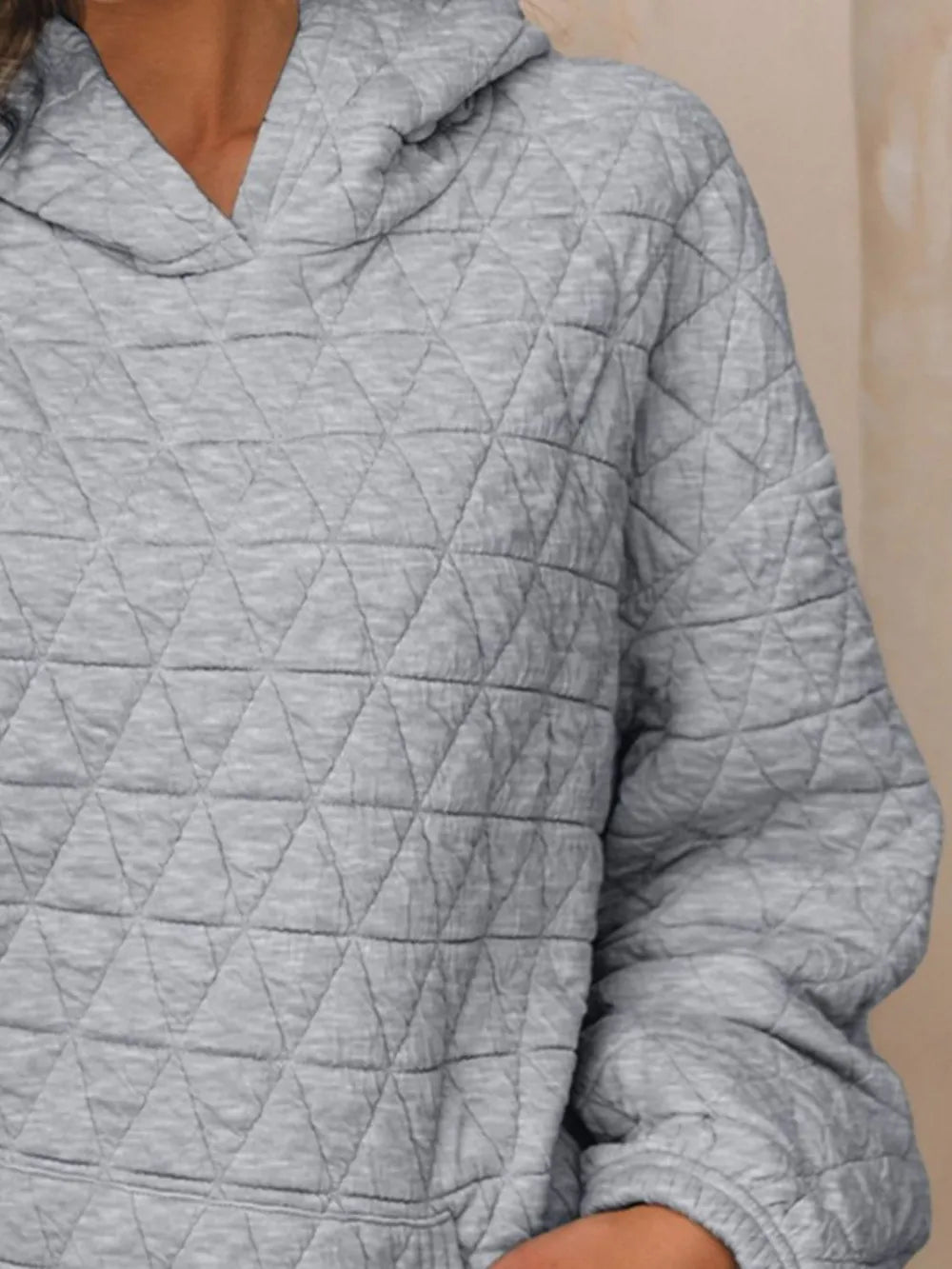 Textured Long Sleeve Hoodie with Pockets | Hoodies Daverri Fashions