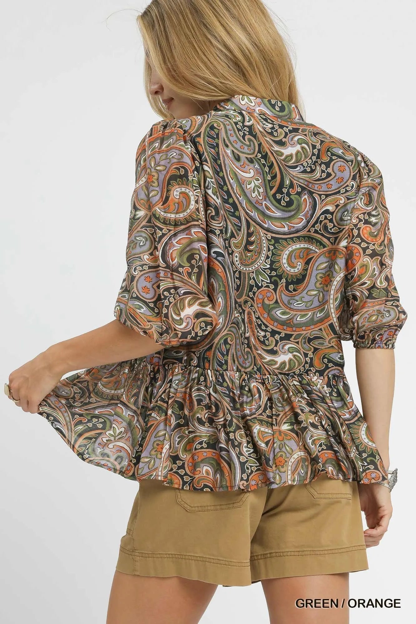 Umgee Paisley Print Peplum Blouse Blouses