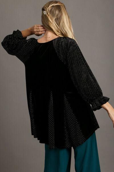 Umgee Godet Hem Polka Dot V-Neck Blouse Blouses