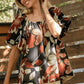Umgee Full Size Print Round Neck Puff Sleeve Top Plus Size Tops