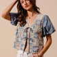 SO ME Crochet Lace Tie Front V Neck Blouse Top