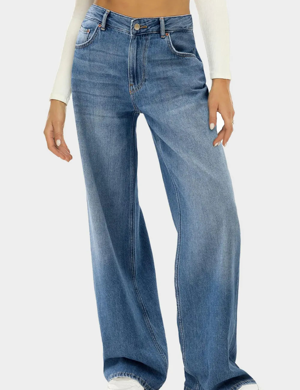 Dusty Blue High Waist Wide Leg Jeans | Jeans Daverri Fashions