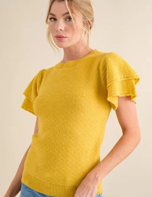 And The Why Double Layered Ruffle Sleeves Sweater Top | Sweaters Daverri Fashions