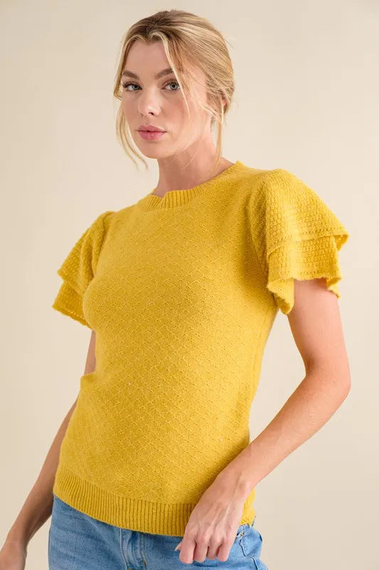 And The Why Double Layered Ruffle Sleeves Sweater Top Sweaters