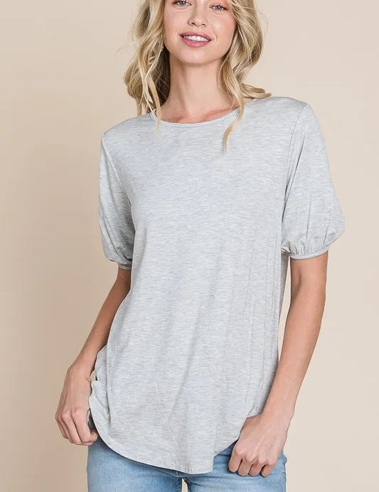 BOMBOM Round Neck Puff Sleeve T-Shirt | Daverri Fashions